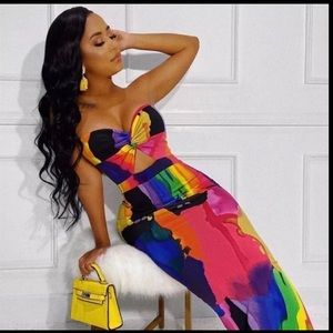 Multicolored strapless dress 2X (runs small)